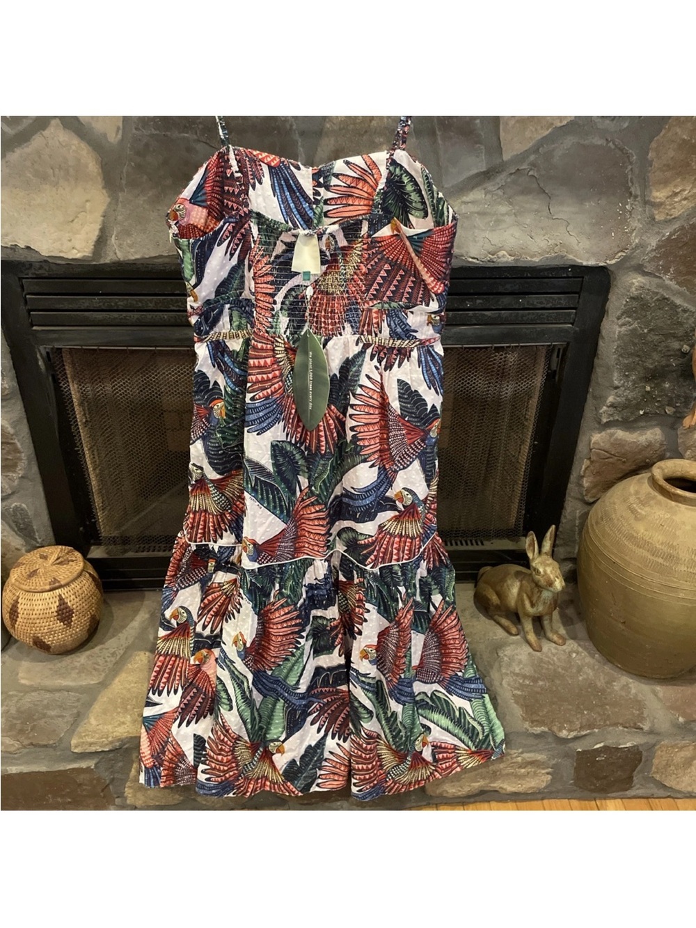 FARM Rio Macaw Flight Pink Tiered Parrot Midi Dress - Cotton - Picture 5 of 8